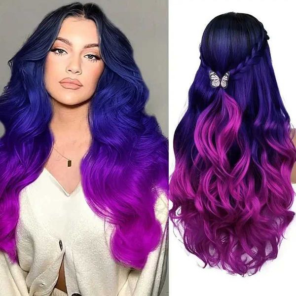 

Long Purple Wavy Cosplay Wig - Ombre Mermaid Hair for Women, Blue