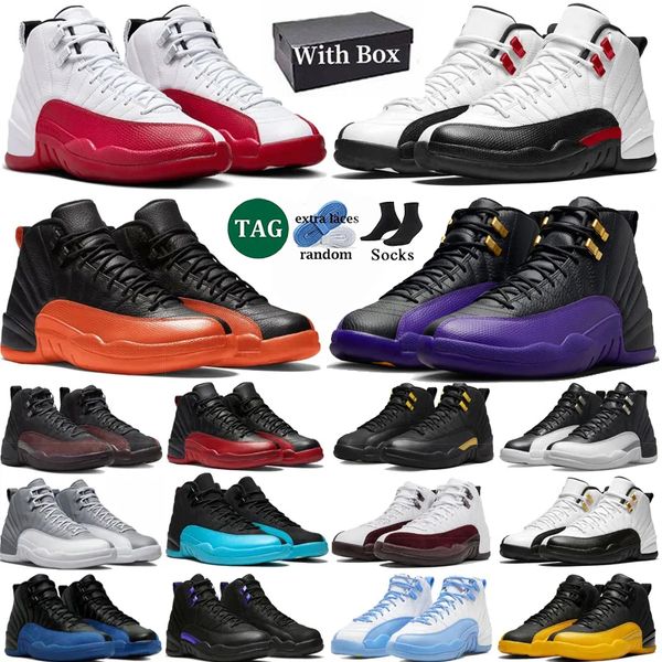 

With box 12 Cherry Basketball Shoes Men 12s Red Taxi Brilliant Orange Playoffs Gamma Blue Stealth White Muslin Utility Mens Trainers Sport Outdoor Sneakers 40-47, Color 28
