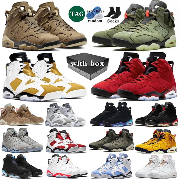 

With box 6 Basketball Shoes men 6s Brown Kelp aqua Cactus Jack Toro Bravo Black Metallic Silver Cool Grey Yellow Ochre Infrared unc Trainers Sport Outdoor Sneakers, Color 13