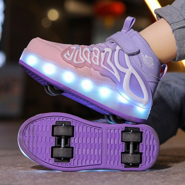 

PONERAIT Four wheels USB Charging Led Light Roller Skate Shoe Casual Children Sneaker Outdoor Walk Shoe, Pink