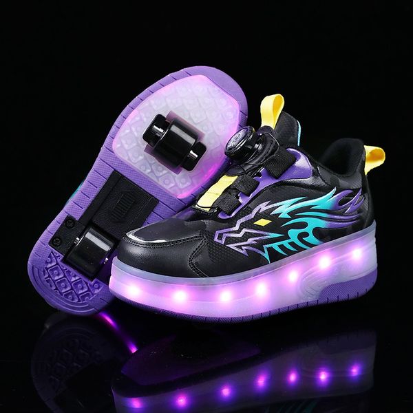 

PONERAIT Two wheels Led Light Luminous USB Charging Dual-Use Roller Skate Shoe Unisex Sneaker, Grey