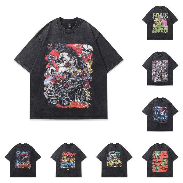 

Fashion Tkpa Ins Bear Tshirt Mens and Womens Classics Y2K Clothing American Graphic Tide Brand Retro Wash Do Old Loose Short Sleeve Oversize High asian size m-2xl, Color7