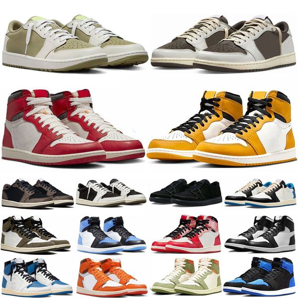 

1 Black Phantom Basketball Shoes Men Women Mens 1s Golf Olive Reverse Dark Mocha panda Royal Reimagined Satin Bred Lost Found Trainers Sport Sneakers size 36-47, Color 27