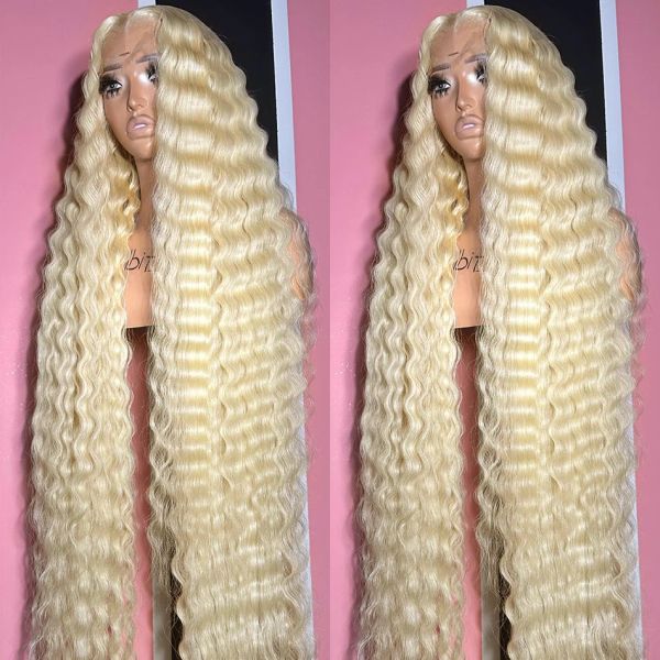 

Brazilian Blonde 613 Hd Lace Frontal Wig 13x6 Deep Wave 30 Inch Colored Water Wave Wigs 13x4 Curly Lace Front Simulation Human Hair Wig, Black