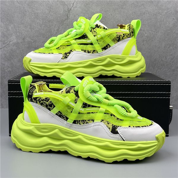 

Autumn Men Platform Sneakers Mesh Breathable Chunky Male Trainers Outdoor Lace Up Sports Shoes Walking Footwear Zapatillas Hombre, Green