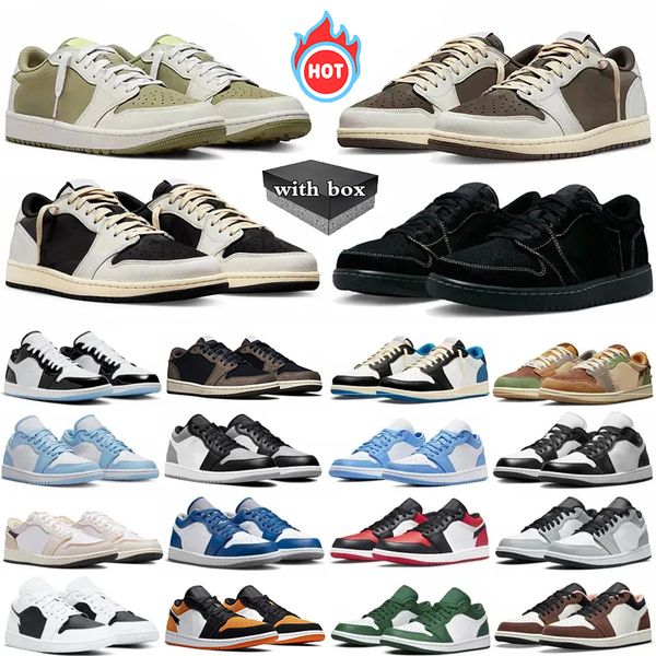 

With box 1 Basketball Shoes Men Women Mens 1s Black Phantom Golf Olive traviss Reverse Dark Mocha panda Wolf Grey unc Shadow Toe scotts Trainers Sport Sneakers