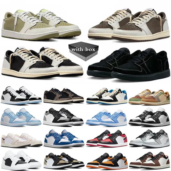 

With box 1 Basketball Shoes Men Women Mens 1s Black Phantom Golf Olive Reverse Dark Mocha panda Wolf Grey unc Shadow Toe Trainers Sport Sneakers size 36-47, Pink