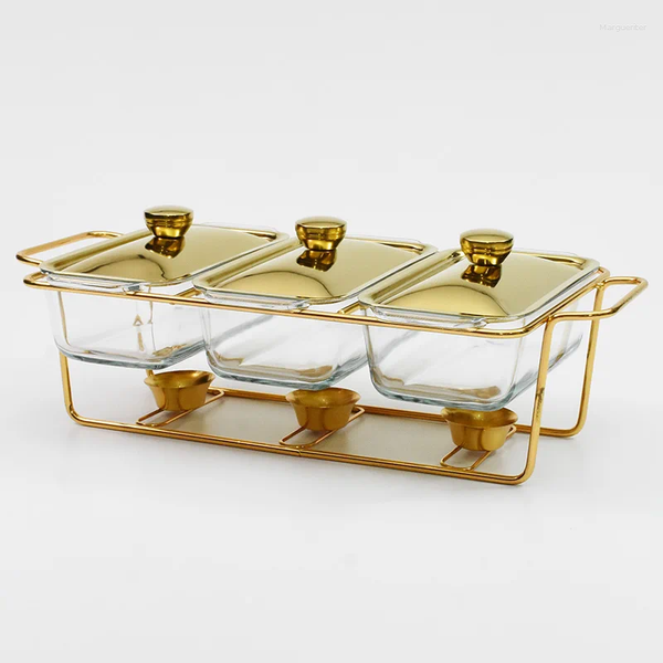 

Dinnerware Sets 4.5L Wedding Party Glass Chafing Dish El Serving Gold Buffet Food Warmer Dishes Cookware hoodies798, Light green