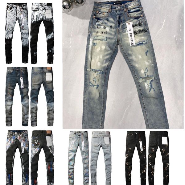 

Mens Designer Jeans purple jeans Hiking Pant Ripped Hip hop High Street Brand Motorcycle Embroidery Close fitting Slim Pencil Pants, C1