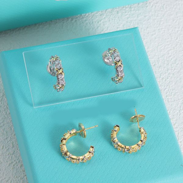 

Simple Crystal Ear Stud S925 Sterling Silver Earrings Classic Brand Designer Women T Gold Silver Plated Charm Earrings Fashion Jewelry Accessories Gift Wholesale