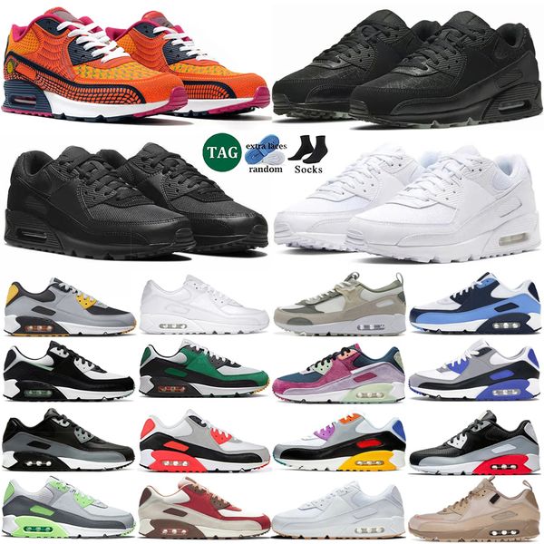 

max 90 90s designer Mens Sneakers Running Shoes men woman Day of the Dead Grey White Mesh Triple White black UNC mens Womens sport Outdoor sneakers Trainers 36-45, Color 7