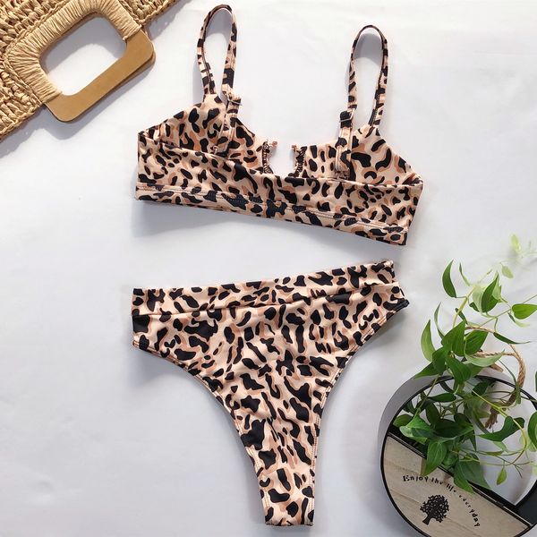 

Luxury Bathing Suit Designer Swimwear Designer Bikini Split Swimsuit Leopard Serpentine Print Bikini With chest pads and no steel support, Red