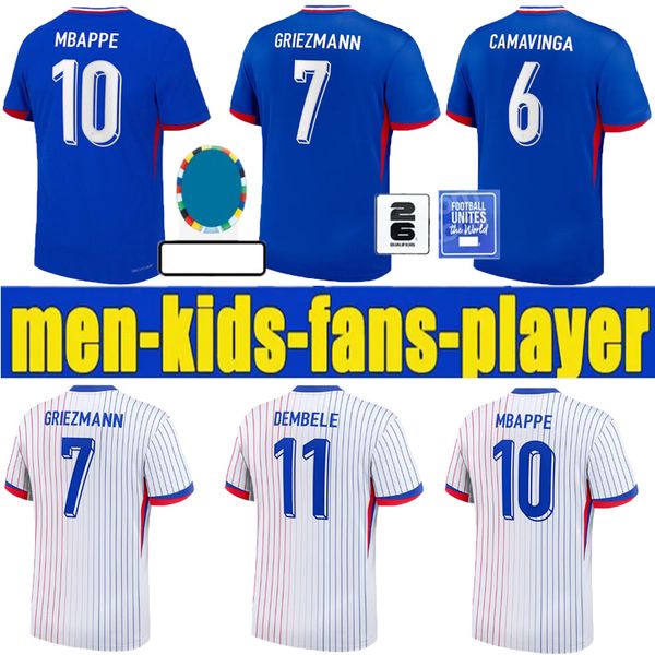 

24 25 FAN PLAYER French Soccer Jersey BENZEMA GIROUD MBAPPE GRIEZMANN SALIBA PAVARD KANTE Maillot De Foot Equipe Away Kids KIT JERSEY Football Shirt Home Blue White, Army green