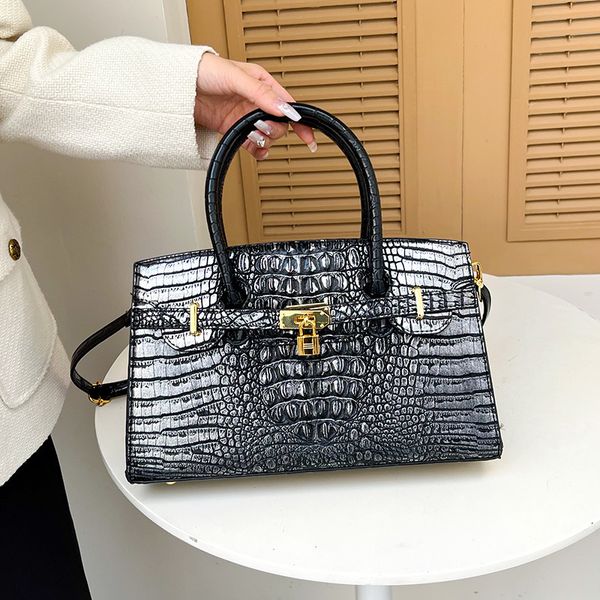 

Ladies shoulder bag 6 beautifully colored elegant crocodile handbags this year popular thickened leather tote bag daily trend buckle backpack 91988#, Khaki