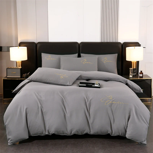 

Bedding Sets Set High Quality Skin Friendly Quilt Cover Solid Color Embroidery Single Double King Duvet, Multi-color
