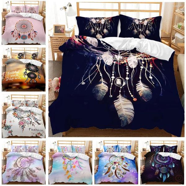 

Bedding Sets Colorful Duvet Cover Set Dream Catcher Feather Mandala Comforter with Pillowcase for Adult Girls Bedroom Decor, Pink