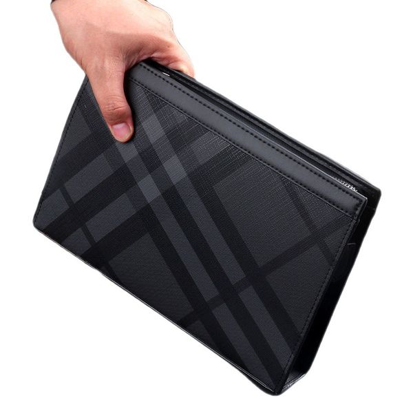 

Outlet factory men shoulder bag classic atmospheric plaid business clutch bag large capacity thick leather handbag Joker black color matching men wallet 1270#