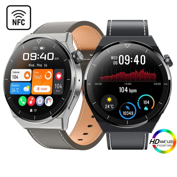 

2022 Watches NFC Smart Watch for AMOLED 390*390 Bluetooth Call Heart Rate Blood Oxygen Monitor Men Smartwatch for Huawei Xiaomi+box watch