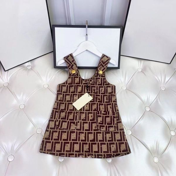 

Designer Baby Girls Sleeveless Dress With Bowtie Letters Summer Printed Girl Vest Dresses Clothes Kids Princess Skirts, Brown