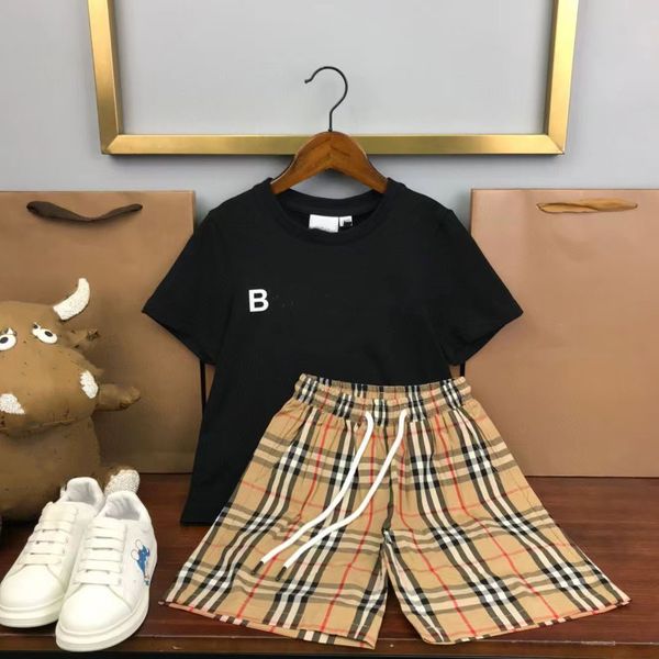 

New brand designer plaid suit summer cotton high quality kids clothes with shorts high-end children's sports suit size 90cm-160cm, White