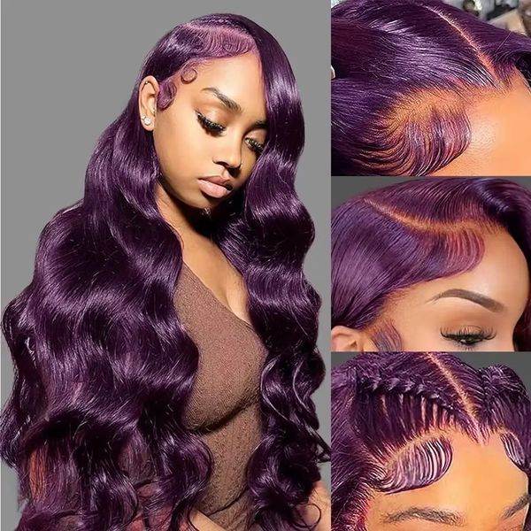 

Body Purple Wave Lace Front Wigs Human Hair Purple Human Hair Wigs Pre Plucked for Women 13X4 HD Lace Front Wigs 180% Density, 250density
