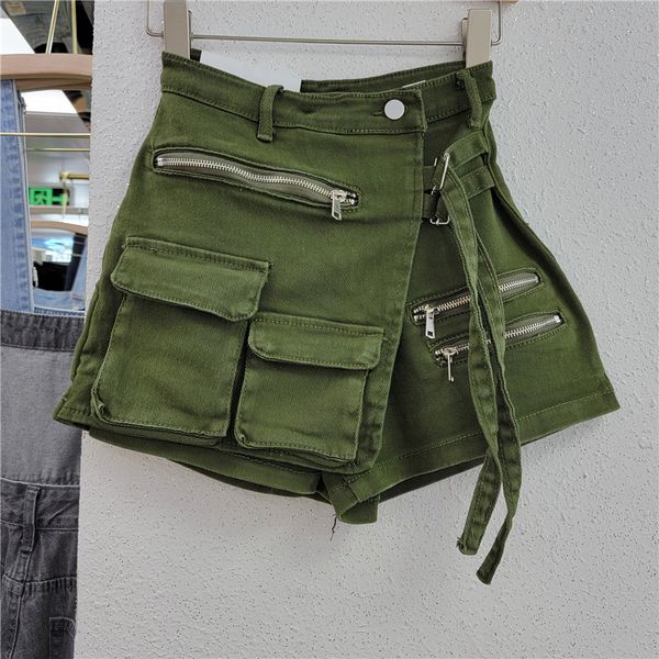 

Shorts Designer Clothes Women Jeans Skirt Irregular Pocket Cargo Denim Skirt Women Clothing Summer Sexy Aline Hip Skirts Female Bottoms, Rice white