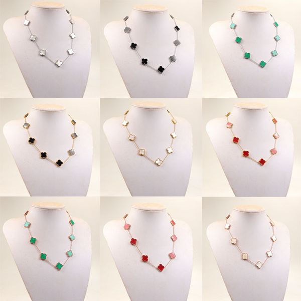 

Classic Necklace 10 Clover Flower Charm Brand Designer 18K Rose Gold Silver Plated Stainless Steel Chain Agate Pendant for Women Fashion Jewelry Wedding Party Gift