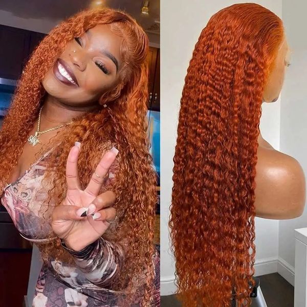 

Ginger 360 Full Lace Front Human Hair Wigs 34 Inch Deep Wave Frontal Wig Curly Human Hair Wig 13x4 13x6 HD Lace Frontal Wig, As shown in the figure