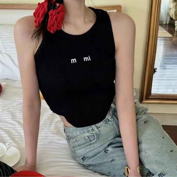 

Women Summer Designer Tank Top miui New Fashion Printed Letter Minimalist Casual Slimming Knitted Tank Top, Khaki