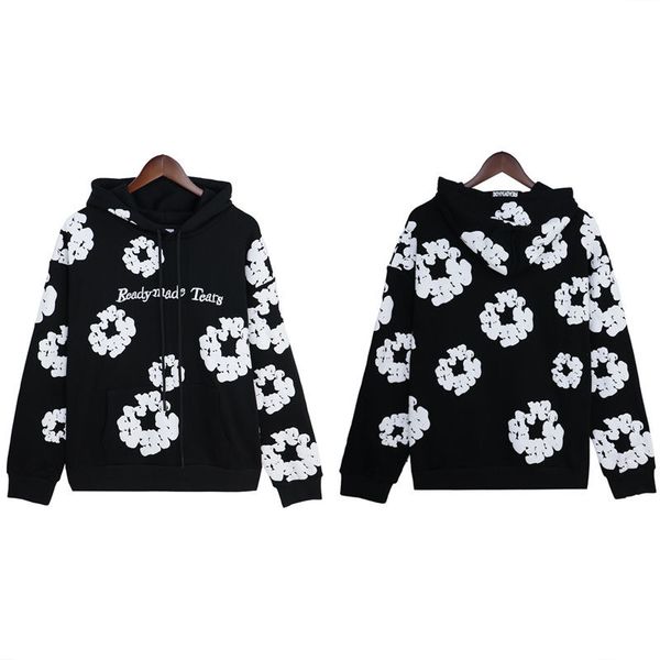 

Hoodies Sweatshirts Designer Mens women foaming Denim wreath hoodie Fashion Loose StreetwearHip hop Street Tracksuit Suit, White