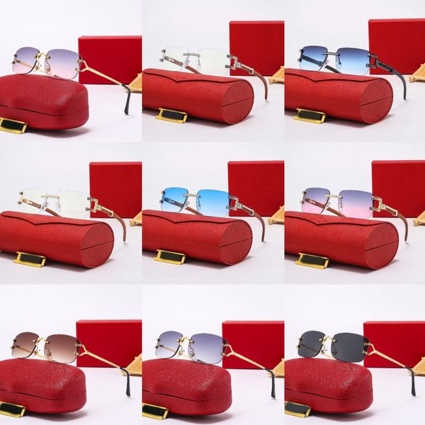 

Fashion Unisex Classic Rimless Optical Frameless Rectangle Sunglasses Eyeglasses Shading Goggle Glasses Gold Metal Wooden Legs Outdoor Cycling Travel Eyewear C1