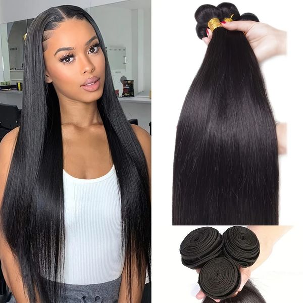 

Straight Human Hair Bundles 1 Piece Natural Black Human Hair Extensions 14-30 Inch Hair, As the picture show