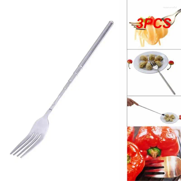 

3PCS Stainless For Steel Extendable Fork Dinner Fruit Dessert Long Cutlery BBQ Kitchen Accessories Tools