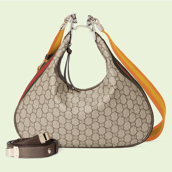 

briefcase Attache large shoulder bag crescent moon shape G shaped hook closure with zip Detachable Web trim Fashion Designer Handbag Purse Crossbody, Clear