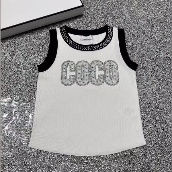 

Summer fashion designer tops 2 Letter CO New Celebrity Heavy Industry Letter Diamond Accessories Knitted Shirt Vest Women Tanks cotton blend tank tops CHANNEL, Black