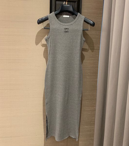 

Womens Casual Dress Summer Dresses Knits Fashion Long Skirts Designer Woman Sleeveless Skirt Classic Letter Embroidery Dress, Gray
