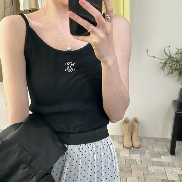 

Summer tank top women designer LEO Embroidered logo knitted slim fit small suspender five colors outfit Elastic Knitted Tanks, Apricot