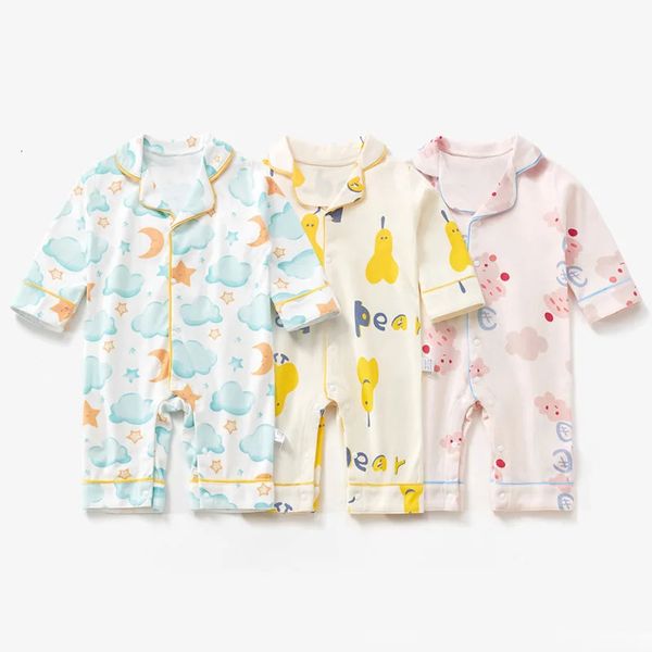 

Born Baby Fashion One Piece Pajamas Spring Autumn Long Sleeve Fruit Printed Homewear Sleepwear Infant Boy Girls Cotton Romper 240325, Beige