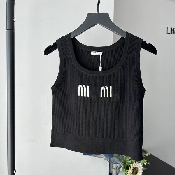 

MIUI designer tank tops women Summer New Fashion Jacquard Letter Temperament Slim Fit Knitted Tank Top Series for Women vest skirt, Black