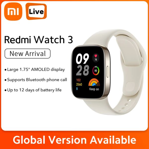 

Xiaomi New Redmi Watch 3 GPS Smartwatch 1.75" AMOLED Display Blood Oxygen Heart Rate Monitor SOS Bluetooth Call Smart Watches es