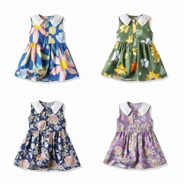

Baby Girls Flower Printed Dress Princess Kids Clothes Children Toddler Flower Print Birthday Party Clothing Kid Youth White Skirts size 70-130cm C9t4#, Purple