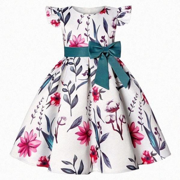 

Baby Girls Bow Dress Princess Kids Clothes Children Toddler Flower Print Birthday Party Clothing Kid Youth White Skirt e11e#