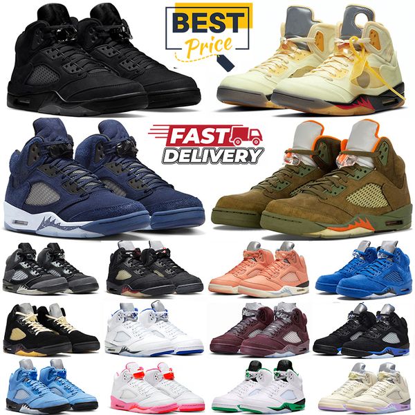 

5 Black Cat 5s Basketball Shoes Off Noir Burgundy Olive Sail A Ma Maniere Dusk Dawn Midnight Navy Bury Lucky Green UNC Aqua Black Metallic Craft 5s Sneakers for Men 40-47, Gold