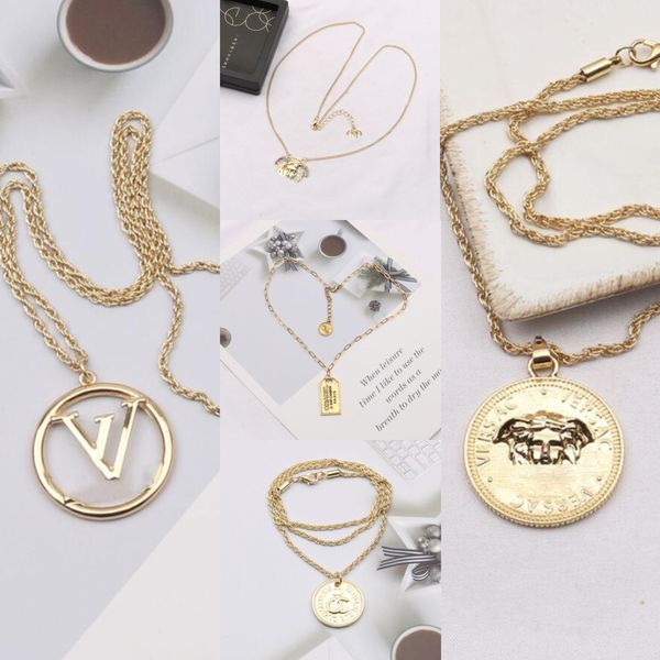 

Fashion Women Classic Letter Pendant Necklaces 18K Gold Silver Plated Crystal Pearl Rhinestone Sweater Newklace Luxury Designer Party Wedding Jewerlry Wholesale