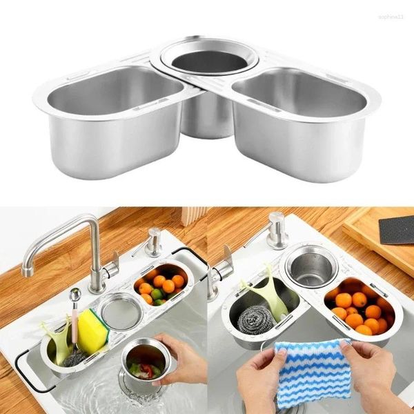 

Kitchen Sink Storage Organizer: Rustproof Stainless Steel Soap Sponge Drainer Drying Holder Tray Rack