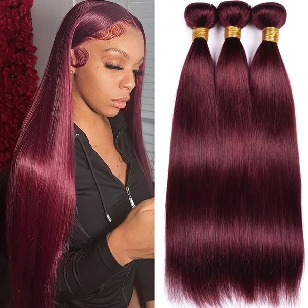 

99j 14-30Inch Straight Human Hair Bundles Burgundy Red Brazilian Human Hair Extension 1Straight Weave Bundles for Black Woman, As the picture show