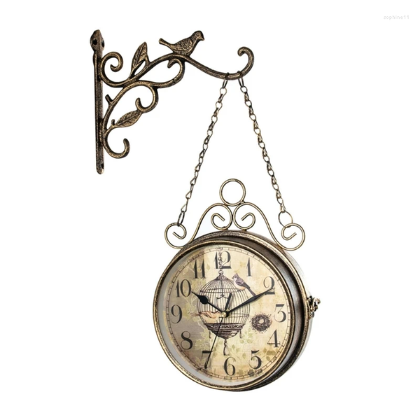 

Double Sided Wall Clock Vintage Metal Farmhouse Retro Silent Home Decor