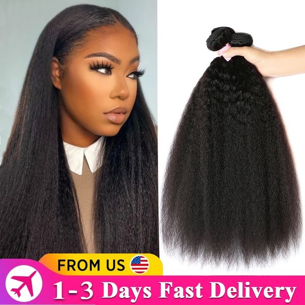 

32 Inch Peruvian Kinky Straight Human Hair Bundles Bulk Remy Hair Extensions Soft Yaki Straight 100% Human Hair Weave Bundles, As the picture show