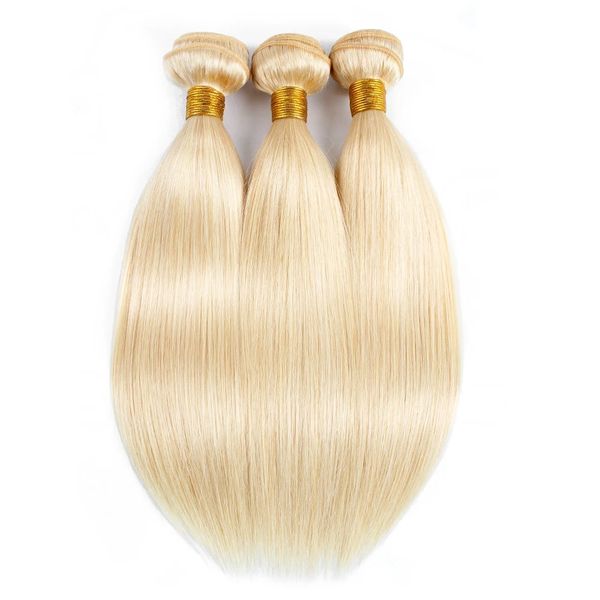 

613 Blonde Hair Bundle 3 Pcs/set Straight Brazilian Human Hair 26 28 30 Inch Bleach Blonde Remy Extensions, As the picture show