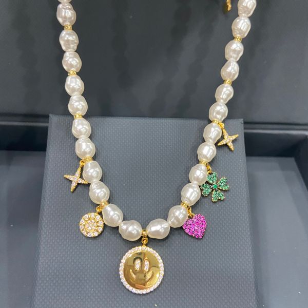 

18K Gold Plated Luxury Brand Designer Pendants Necklaces Letter Choker Crystal Pearl Necklace Chain Jewelry Accessories Pearl WeddingGifts